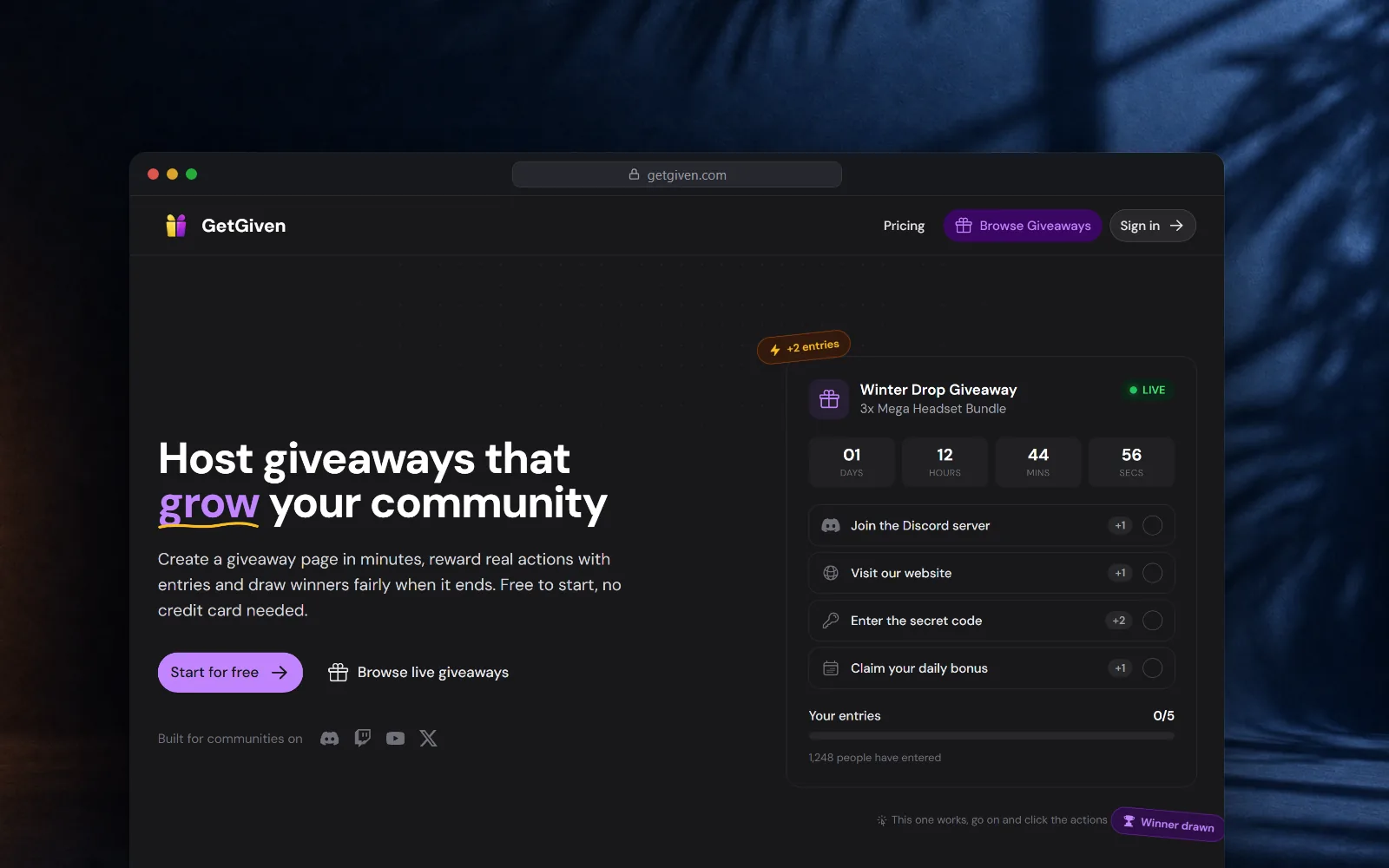 GetGiven, Giveaways with draws anyone can verify