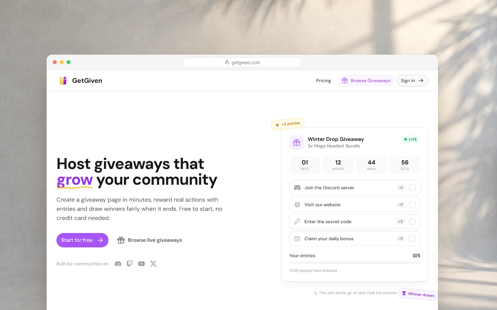 GetGiven, Giveaways with draws anyone can verify