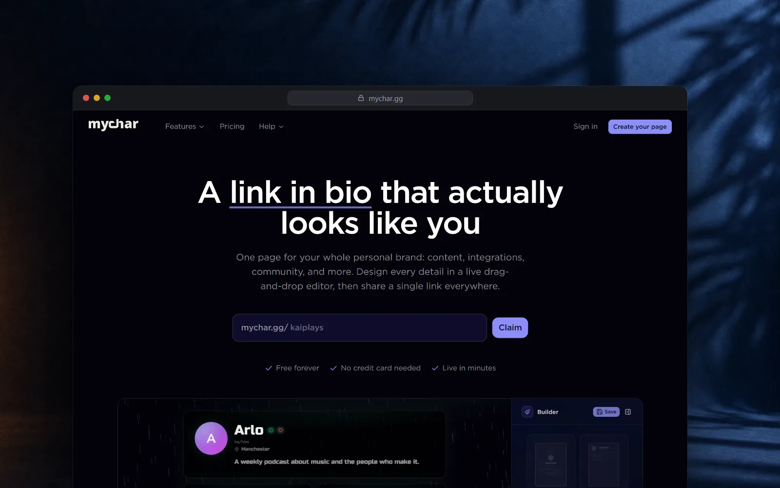 MyChar, The link-in-bio page you design live