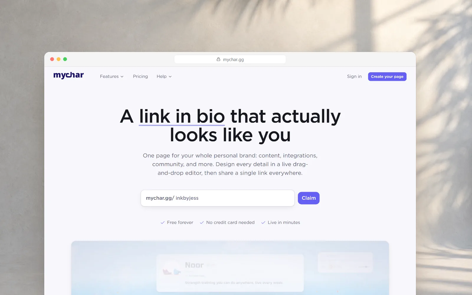 MyChar, The link-in-bio page you design live