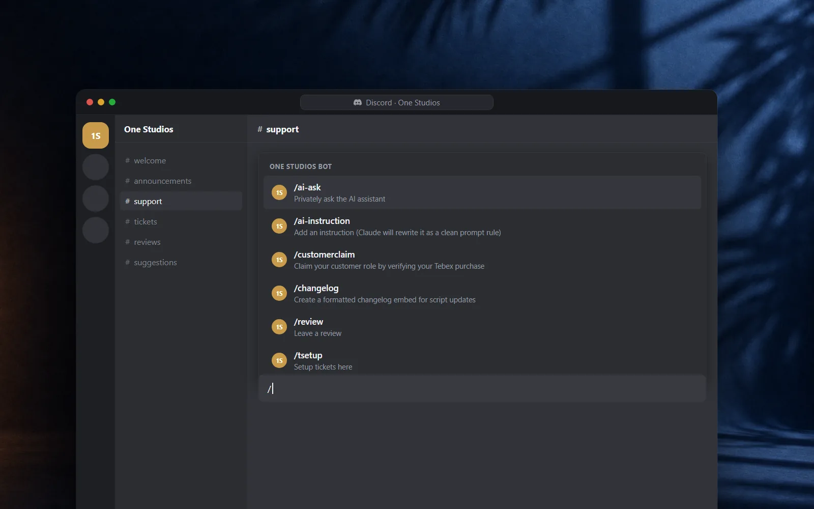 One Studios Discord Bot, AI support that answers from the docs
