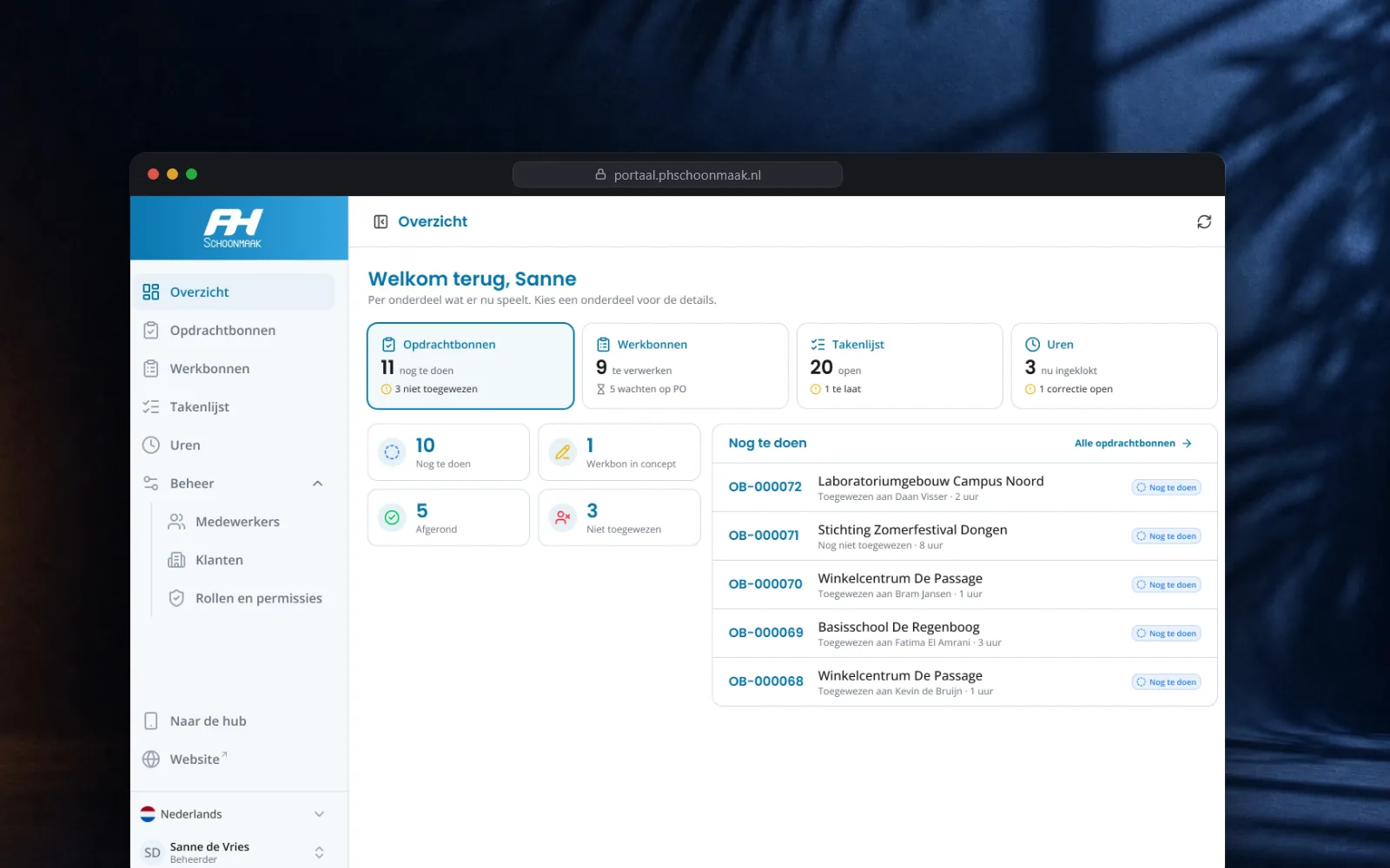 P.H. Portaal, Backoffice dashboard + employee hub for a cleaning company