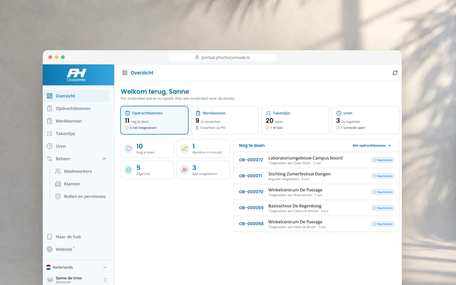 P.H. Portaal, Backoffice dashboard + employee hub for a cleaning company